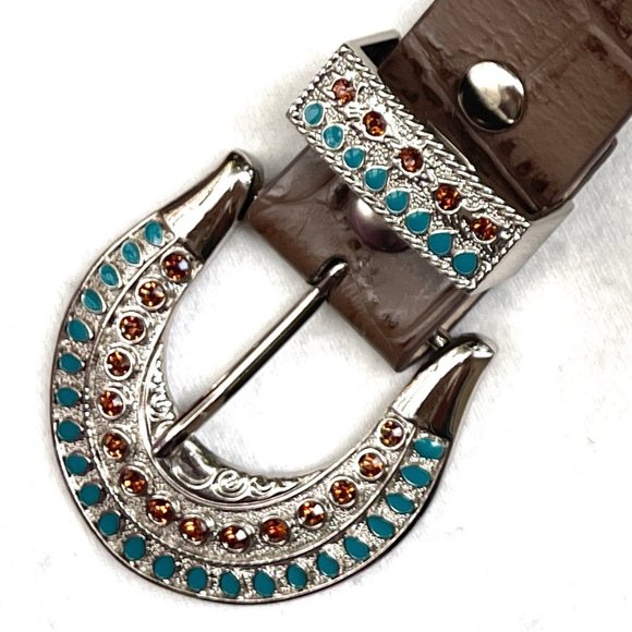 Rhinestones embellished Genuine Leather Western belt 34 main image 9